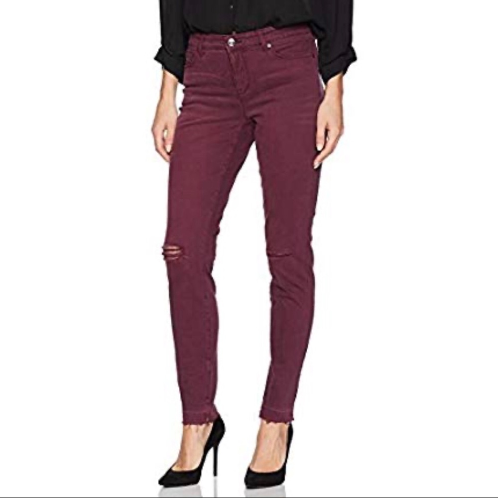 Nine West Wine Gramercy Skinny Ripped Jeans Raw Hem 8 NWT